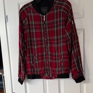 Sanctuary red plaid bomber jacket.  Thin with lining.  Size xs.